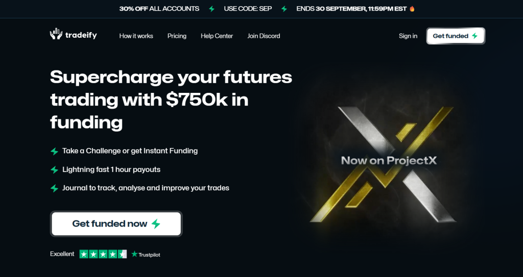 Tradeify website retained from the prior profile