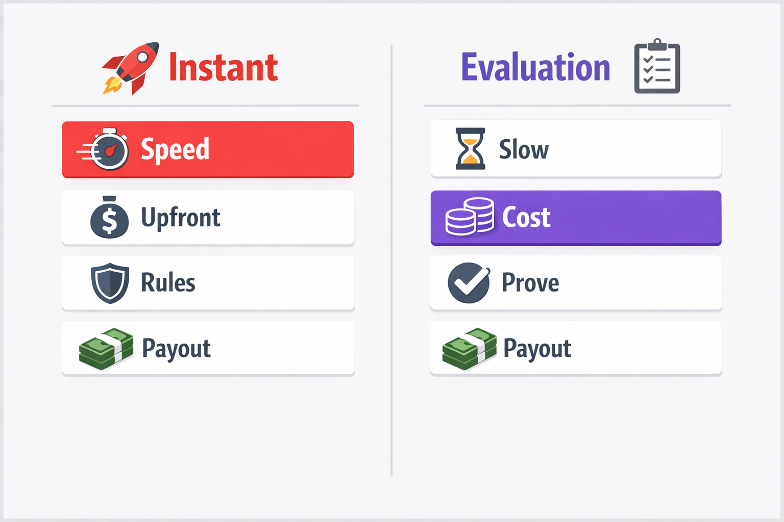 Diagram comparing instant and evaluation account paths
