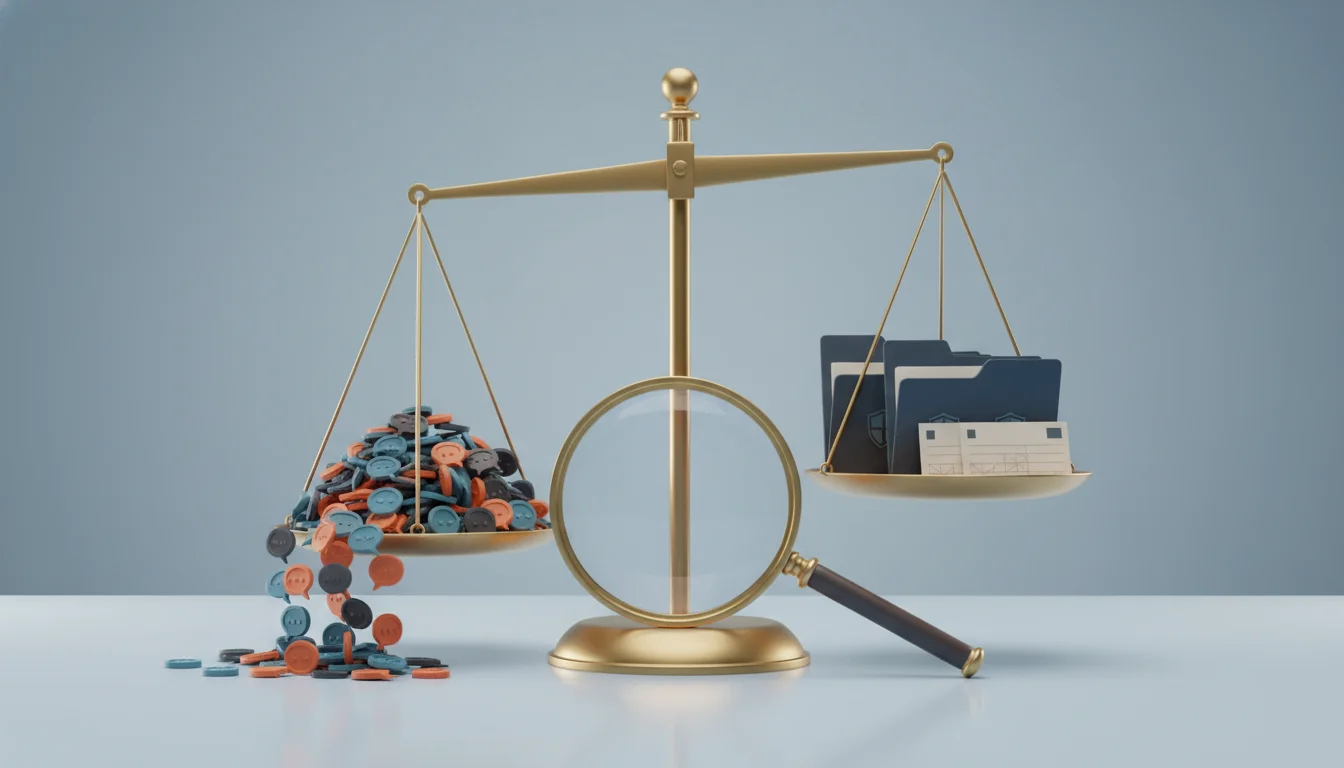 Checklist-style scale comparing payout claims with account rules and records
