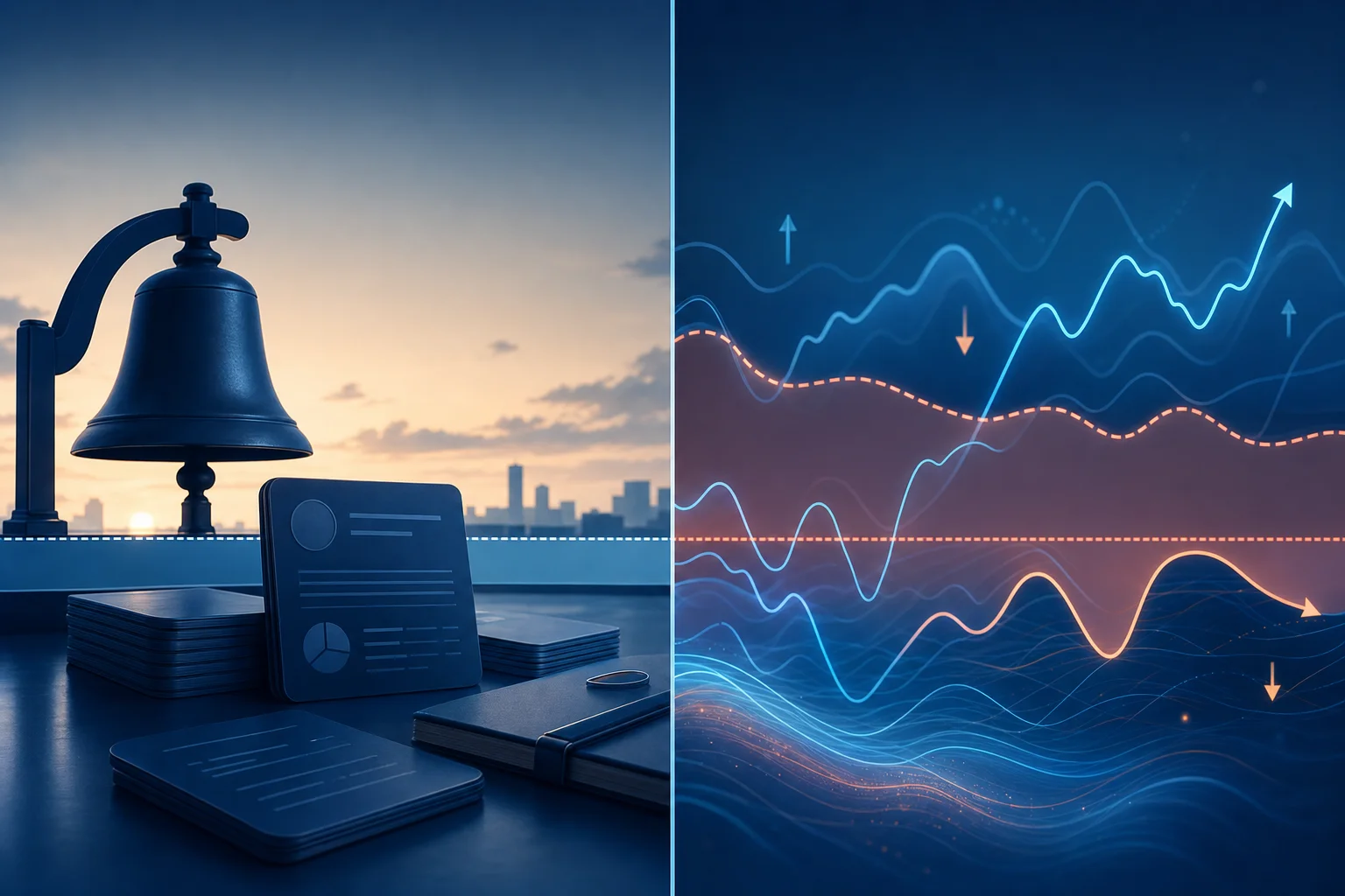 Conceptual split-screen contrasting end-of-day and intraday trailing drawdown.