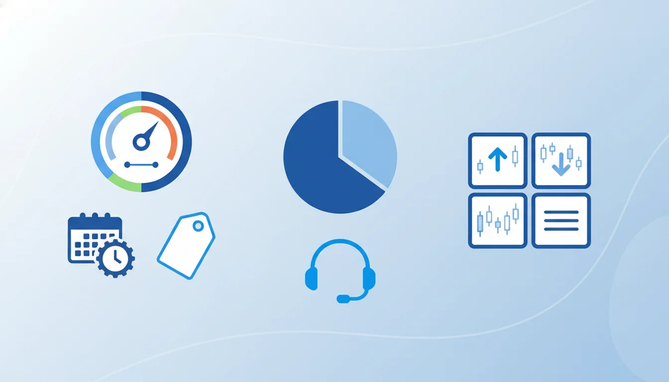 Criteria icons showing key factors traders compare when choosing a futures prop firm.