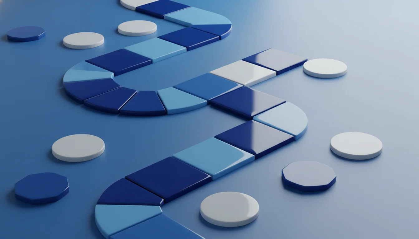 Abstract blue path tiles representing a beginner prop firm selection plan.