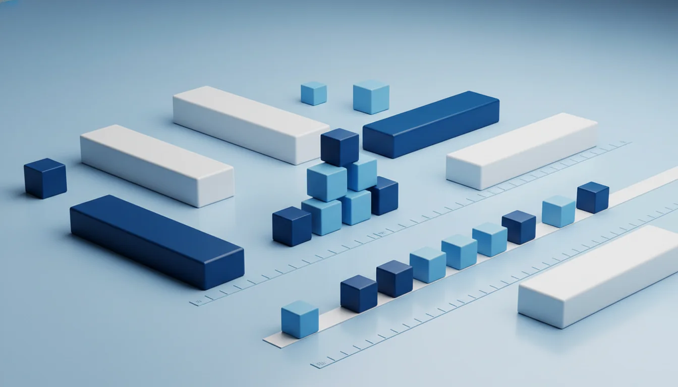 Blue tabletop blocks arranged as risk buffers for worked prop firm rule examples.