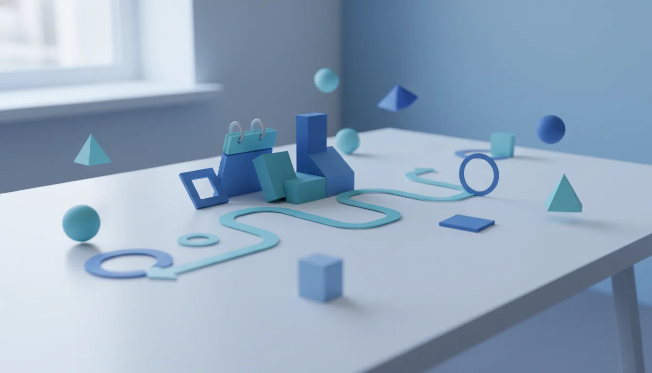Editorial illustration of calendar blocks beside a neutral trading workspace.