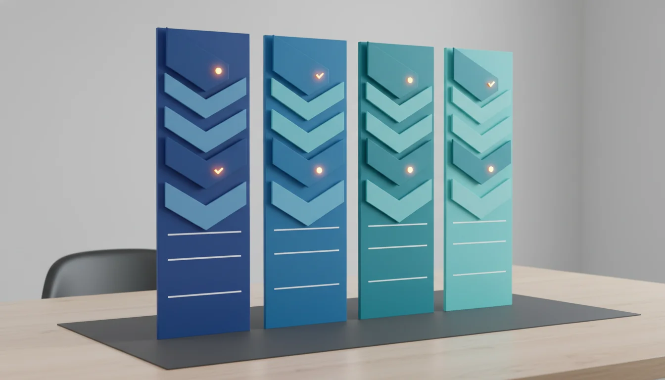 Abstract checklist panels for comparing prop firm rules and risk limits.