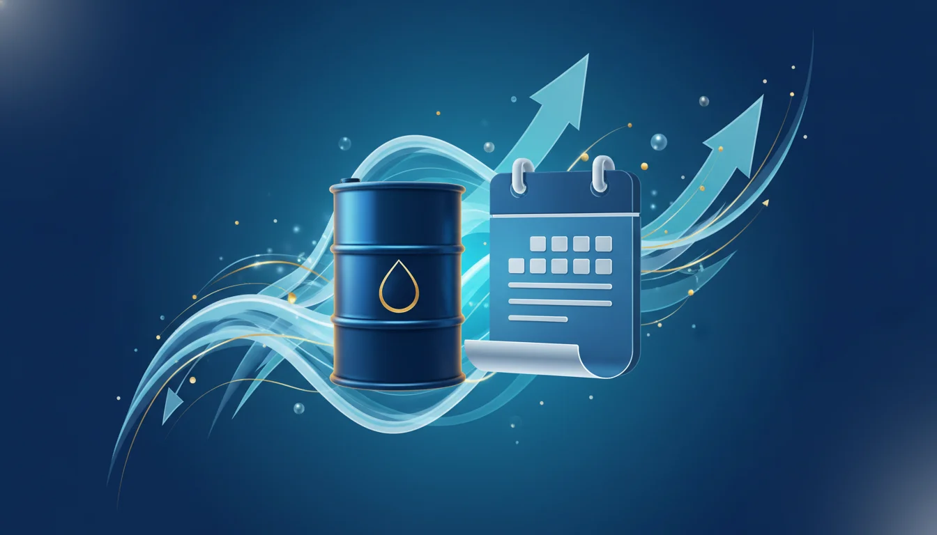 Abstract inventory report calendar influencing crude oil futures price movement.