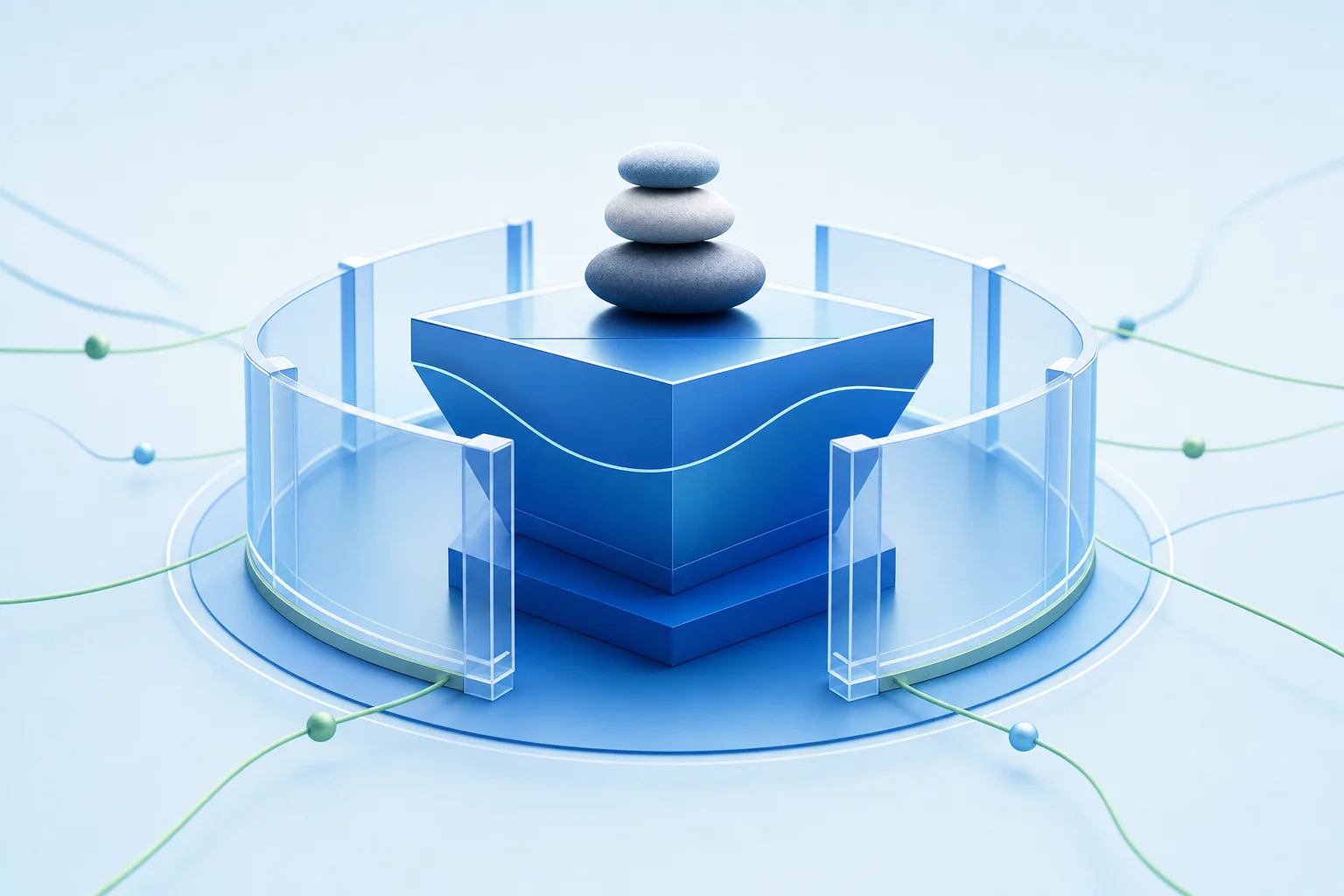 Abstract guardrail visual representing risk controls around a simulated trading account