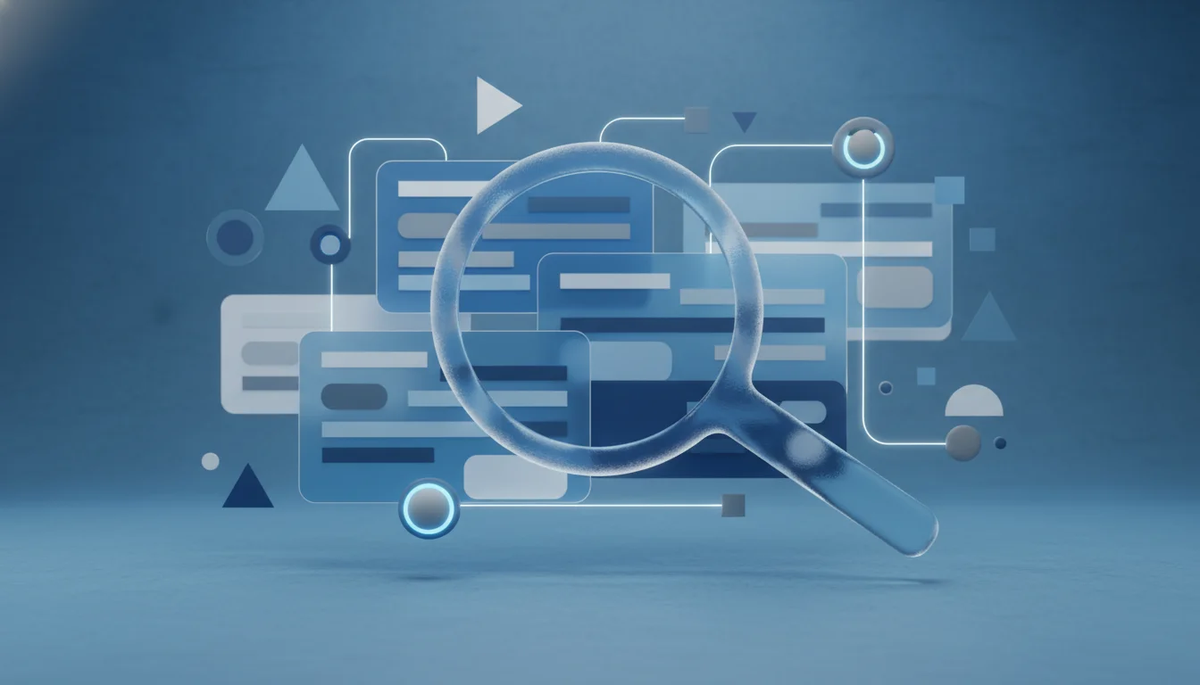 Abstract payout claim review with a magnifier over privacy-safe cards and review nodes.