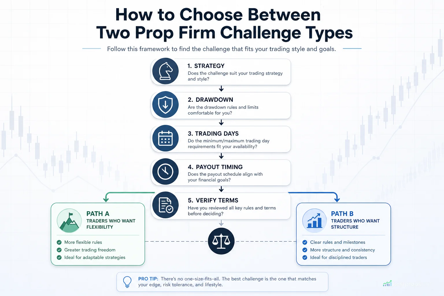 Decision flow for choosing a prop firm challenge type