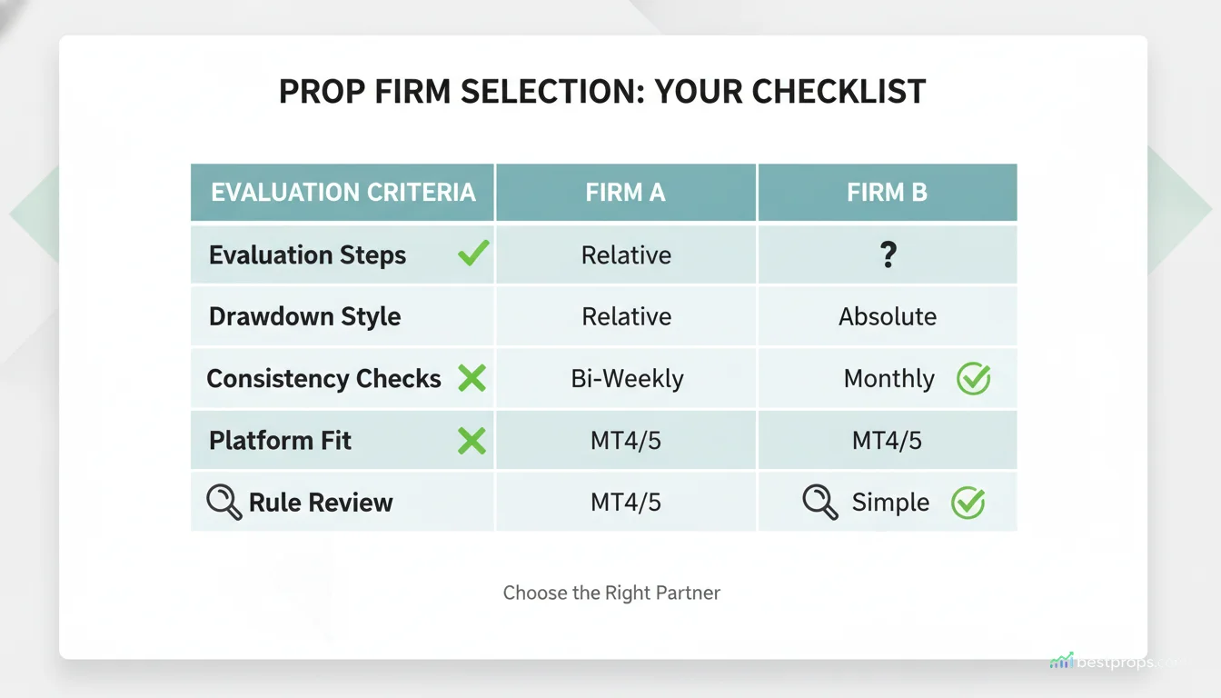 Rules checklist for comparing prop firms