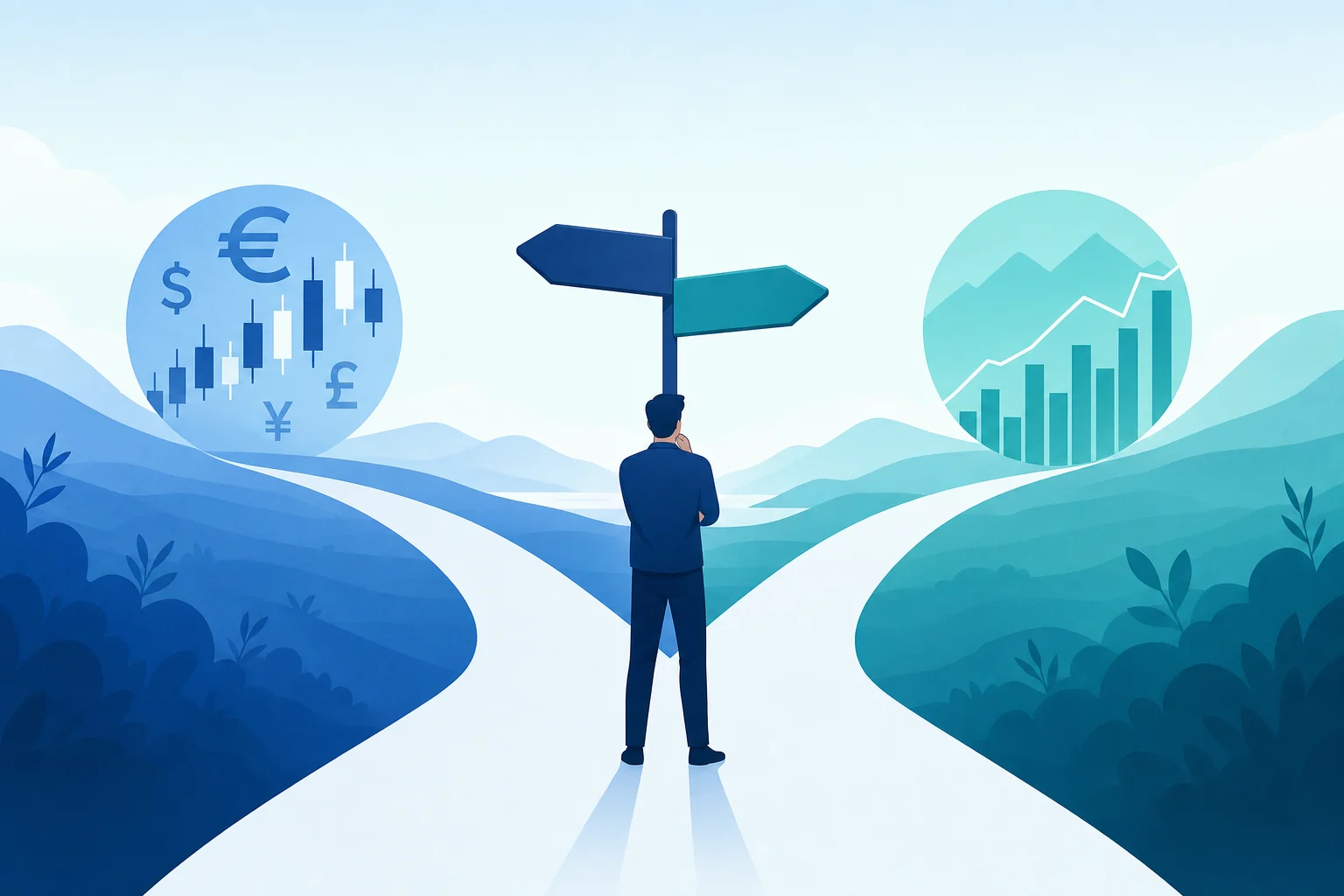 Trader choosing between Funding Traders and FundedNext based on trading style