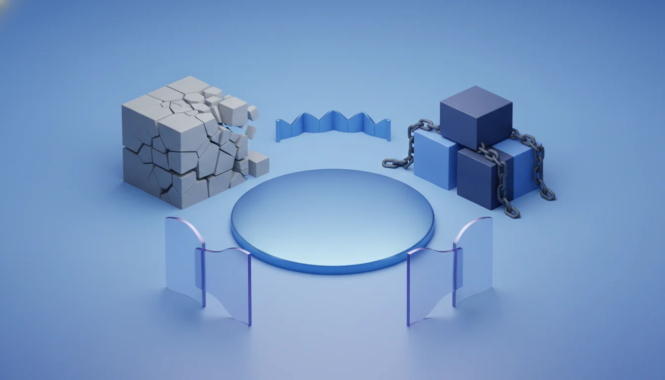 Abstract trading myth obstacles arranged around a disciplined futures trading plan.