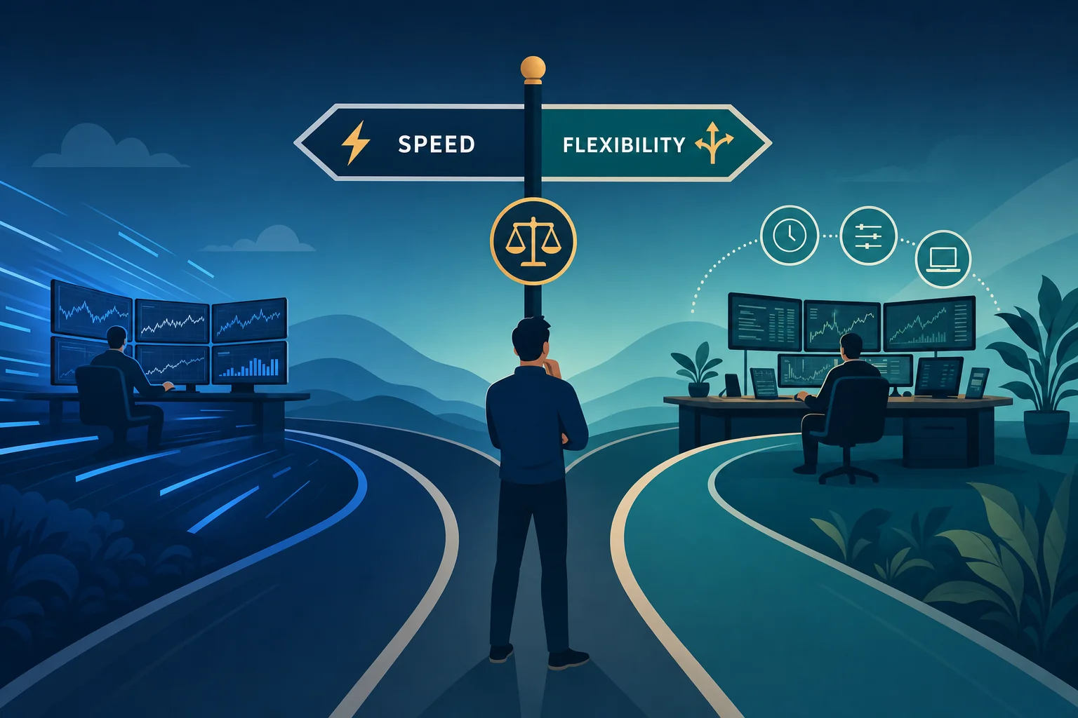 A trader deciding between Hola Prime and FundedNext based on trading style, payout speed, and model flexibility