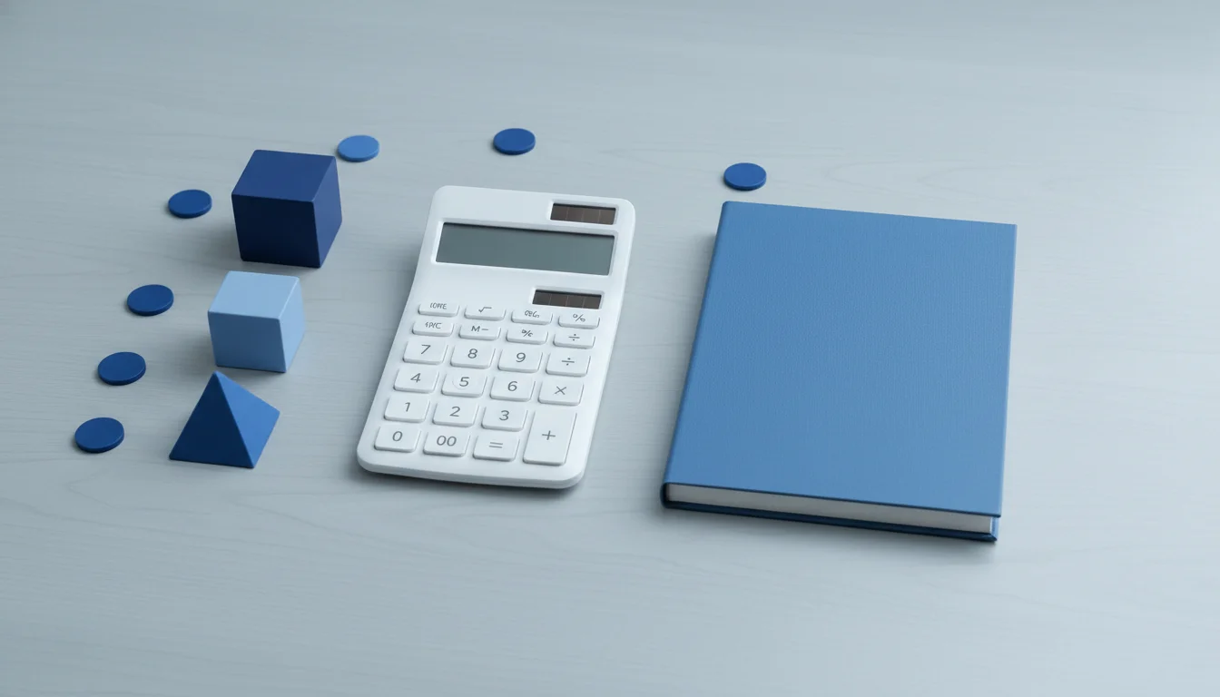 Calculator, notebook, and tokens arranged for funded trading cost examples.