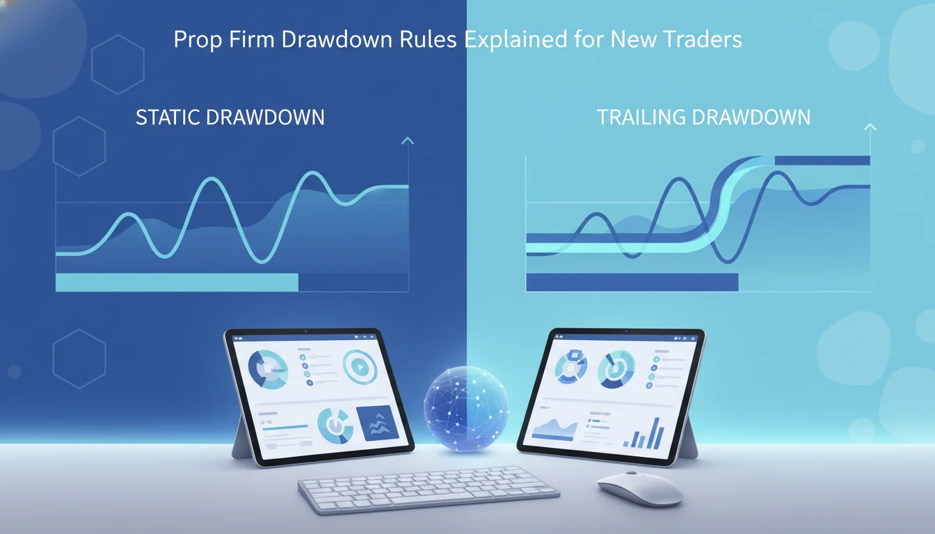 Diagram comparing static and trailing drawdown floors for a prop trading account.