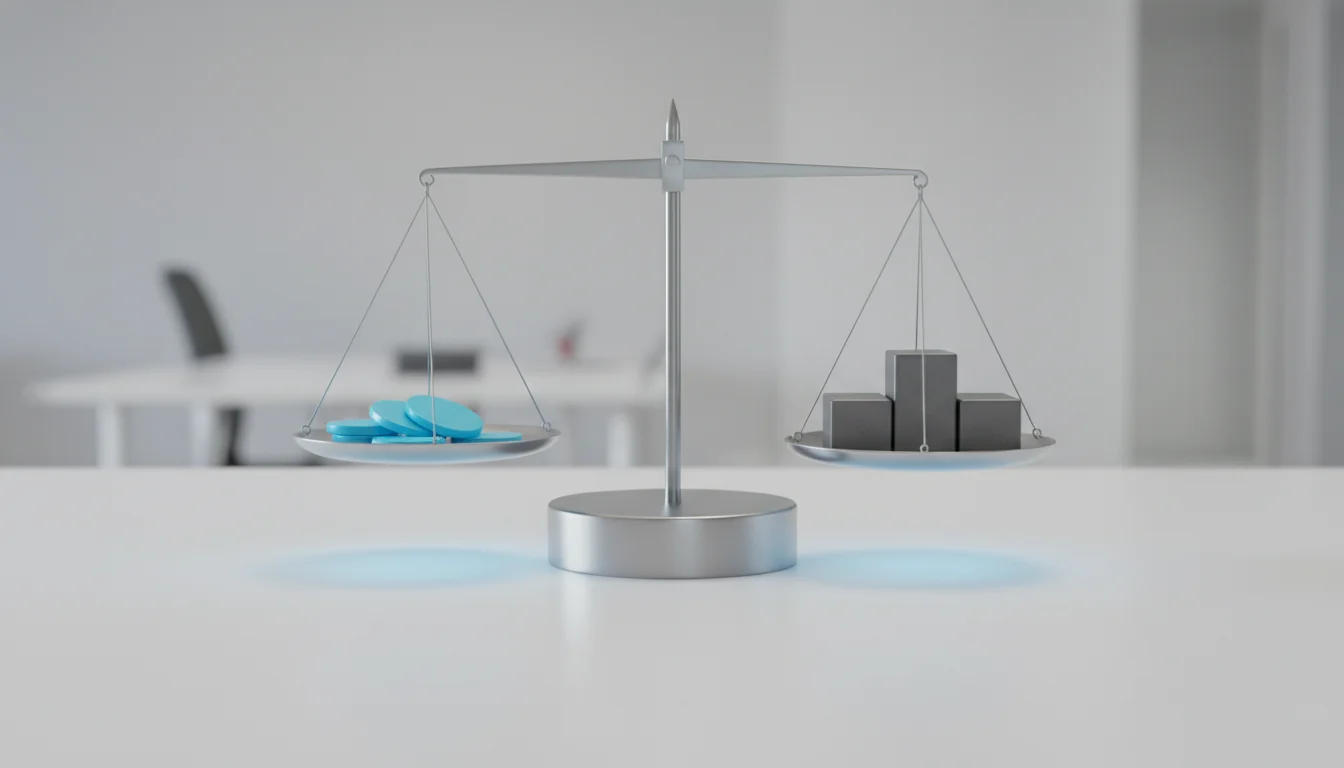 Balance scale showing entry cost and retry risk for beginner prop firm challenges.
