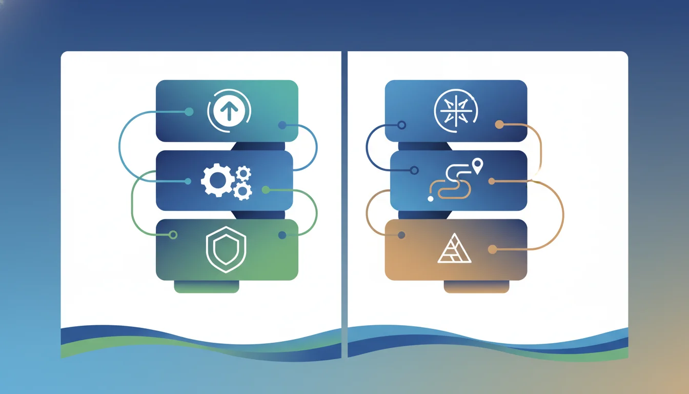 Side-by-side futures prop firm comparison board with abstract category icons.