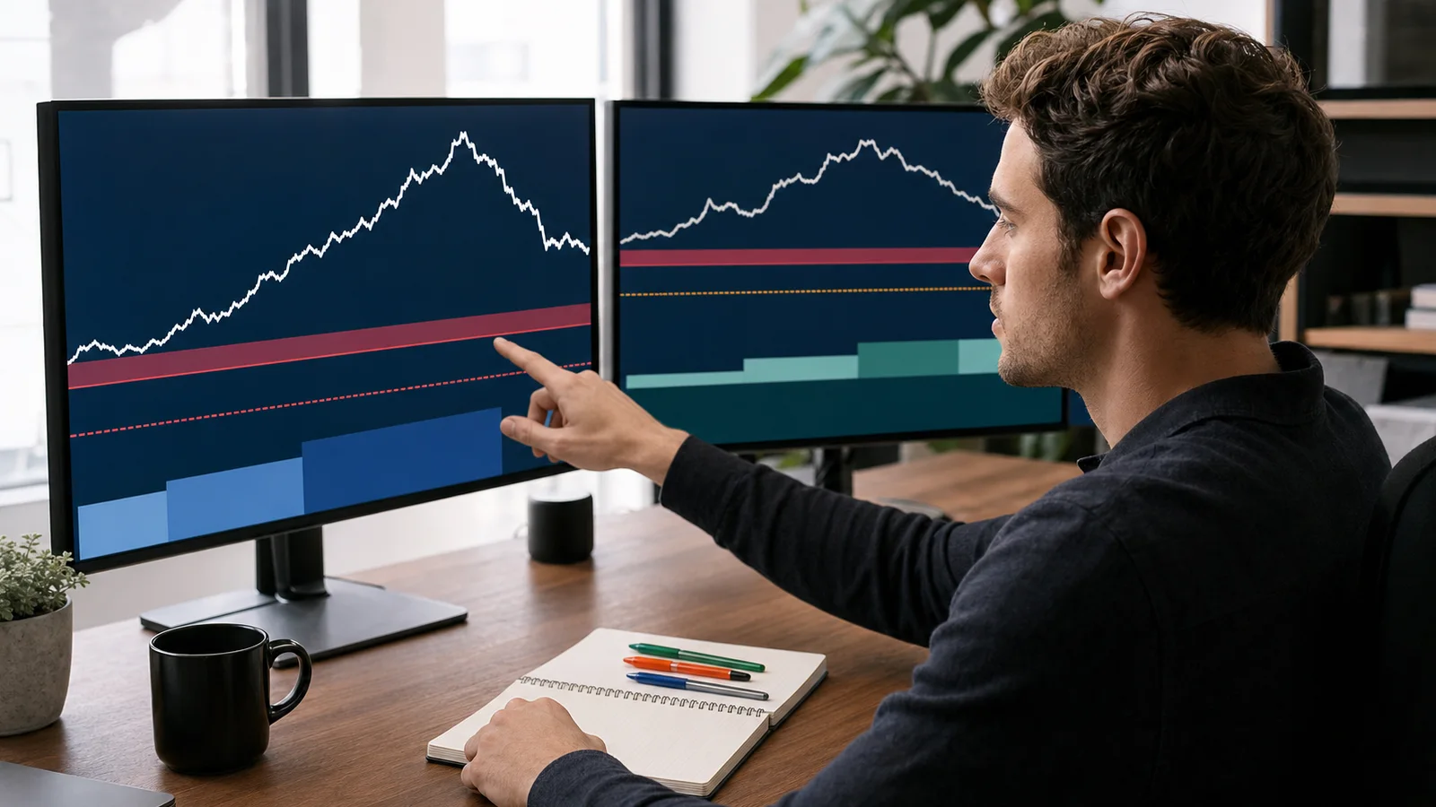 Trader reviewing drawdown limits and payout conditions on two account charts