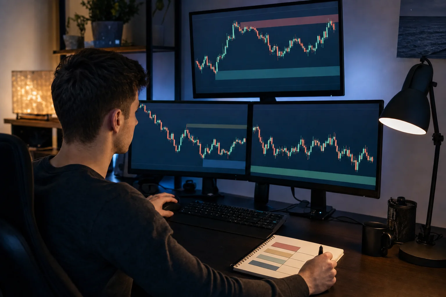 Forex trader managing drawdown risk during a volatile market session