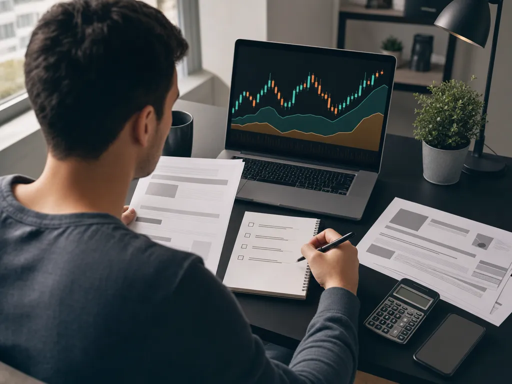 Trader reviewing forex prop-firm drawdown limits and account rules beside a chart and checklist