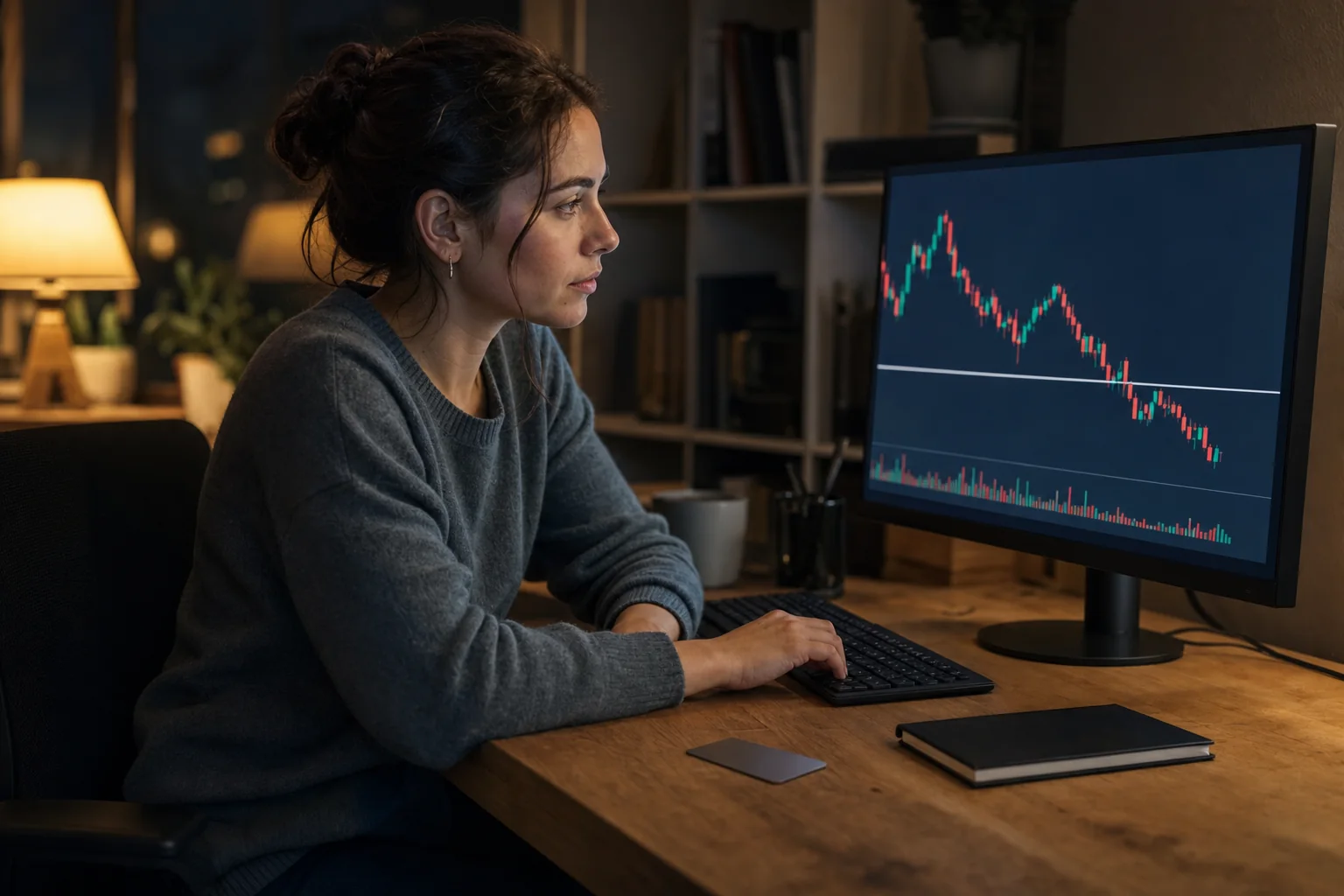 Trader reviews a chart and risk threshold while planning how a withdrawal affects account cushion