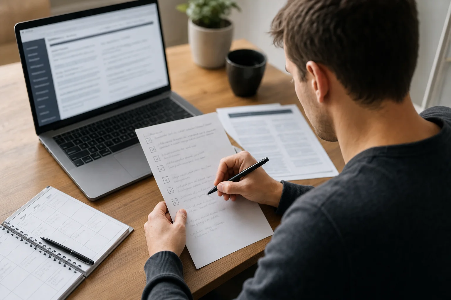 Trader reviewing prop firm rules and marking a pre-evaluation checklist